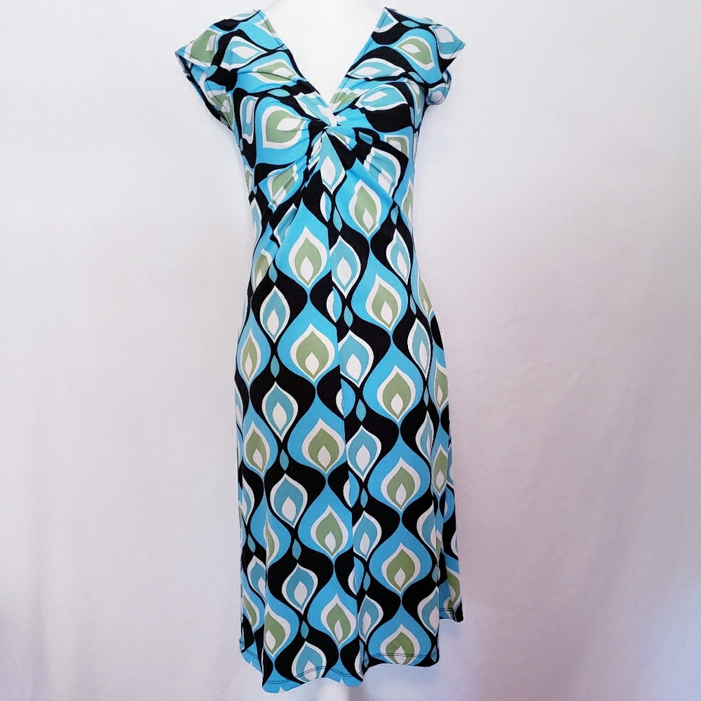 Lizzatti Turquoise/Black/Green Gathered Bust Dress